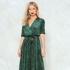 Nasty Gal velvet wrap dress emerald